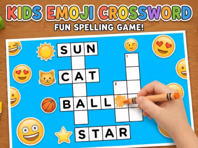 Kids Crossword Puzzle Fun & Easy Emoji Spelling Game (Ages 4-6)
